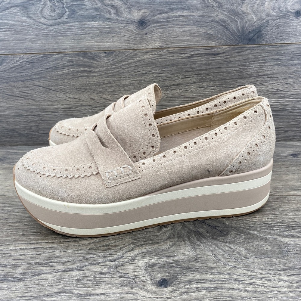 Dolce Vita Platform Loafers Women Size 9 Beige Suede Brogue Penny Slip On Shoes